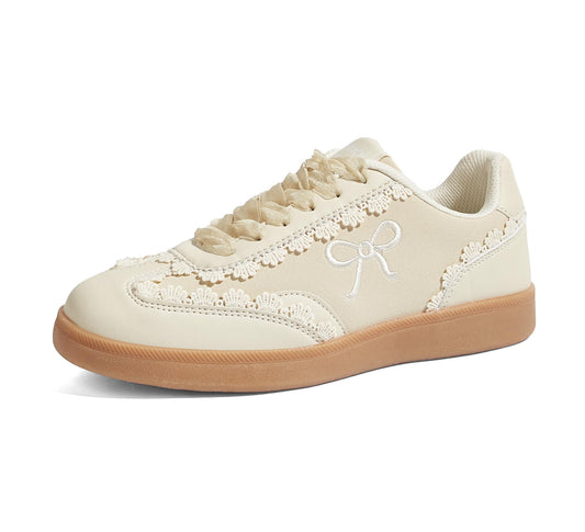 Sneakers — Lace detail with organza ribbon lace-up design and gum sole
