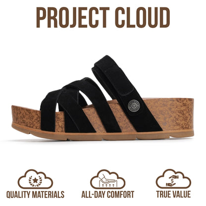 Project Cloud strappy wedge sandals with comfortable plush insole