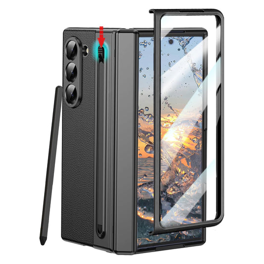 HOULEE for Samsung Galaxy Z Fold 7 Case with Built-in Screen Protector & Hinge Protection and S Pen, Premium Leather All-Inclusive Protective Phone Cover for Galaxy Z Fold 7- Black