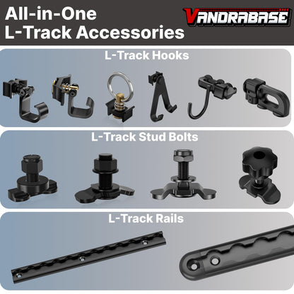 vandrabase 10 Pack L-Track Double Lug Threaded Stud Nut Fitting Tie Down,4500LBS Max Load,Black Heavy Duty Steel, L Track Hook and Accessories for Trailer or Truck Bed Cargo Control – 1.14" Height