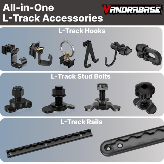 vandrabase 2Pcs Strong Heavy Duty L Track Hooks with Single Stud Fitting, 200LBS Max Load Capacity, Durable Tie Down Accessories for Trailers, Trucks, Vans, Garages, Workshop, Cargo Management