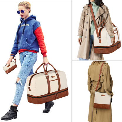 Duffel bag — Large canvas travel bag with shoe compartment, 3 pieces set