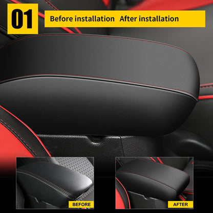 AOMSAZTO leather armrest cushion - Black with red stitches for Hyundai Sonata 2015-2019