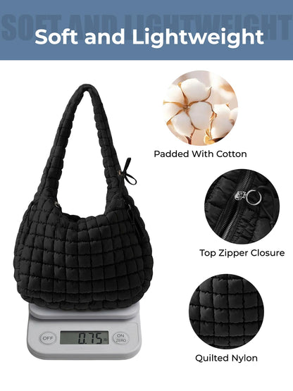 ASWACA puffer handbag — quilted nylon crossbody design with large capacity