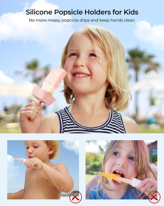 4Pack drip-free silicone popsicle holders — AODISTUCE holder with straw and slots for sticks