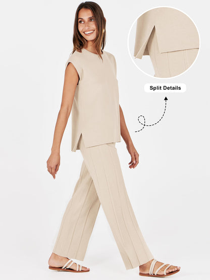 ANRABESS coordinated outfit — summer knit sweater vest and pant set for vacation