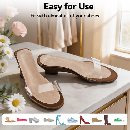 4 Count Pigskin Sandal Inserts for Women Shock Absorb,Self-Adhesive High Heel Inserts Anti Slip, Shoe Cushioning Insoles for Pain Relief, Leather Barefoot Inserts Sockless Insoles for All Shoes, M