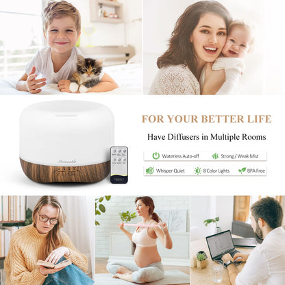 Aromatherapy essential oil diffuser — ultrasonic cool mist with colorful lights and auto off feature for home bedroom