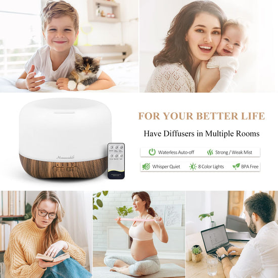 Aromatherapy essential oil diffuser — ultrasonic cool mist with colorful lights and auto off feature for home bedroom