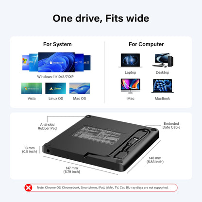 Amicool optical disc drive — external USB-C and USB 3.0 compatibility for multiple systems