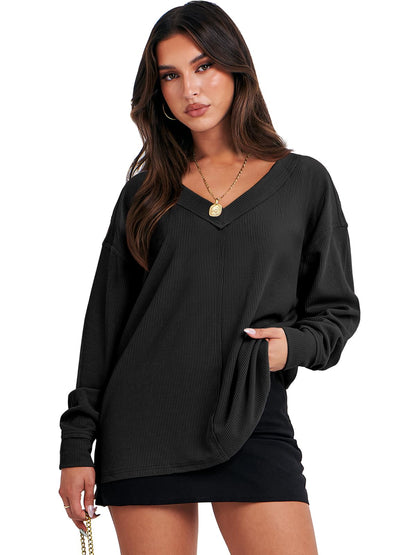 ANRABESS shirt — Oversized off the shoulder long sleeve tunic top