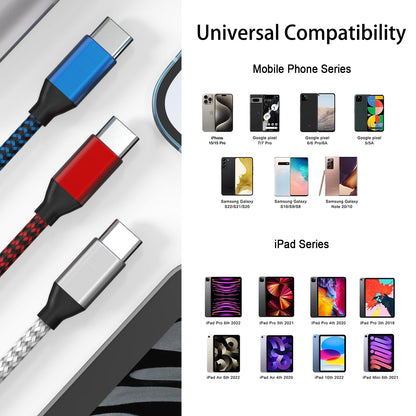 USB C cable - nylon braided for fast charging up to 60W, compatible with iPhone and MacBook