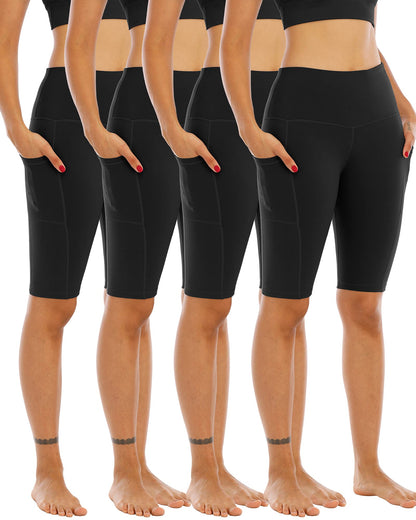 WHOUARE biker yoga shorts with pockets for women, high waisted tummy control shorts
