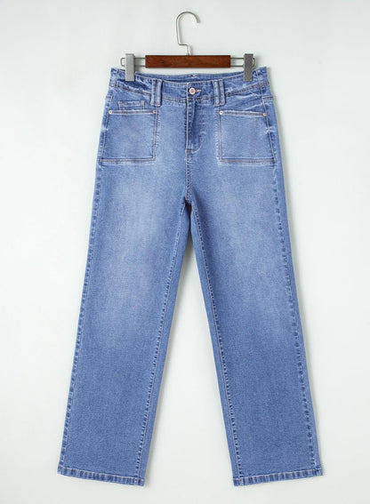 Astylish wide leg jeans - High waisted stretchy denim with pockets
