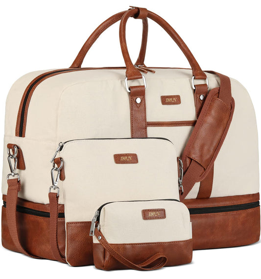 Duffel bag — Large canvas travel bag with shoe compartment, 3 pieces set
