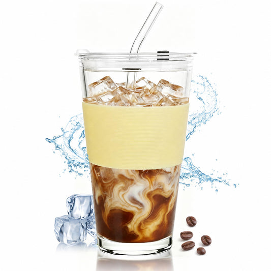 Birity drinking cup — glass with bamboo lid and straw, 24oz tumbler, 2 pack