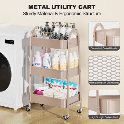 Utility cart wagon — EAGMAK metal storage cart with handle and lockable wheels