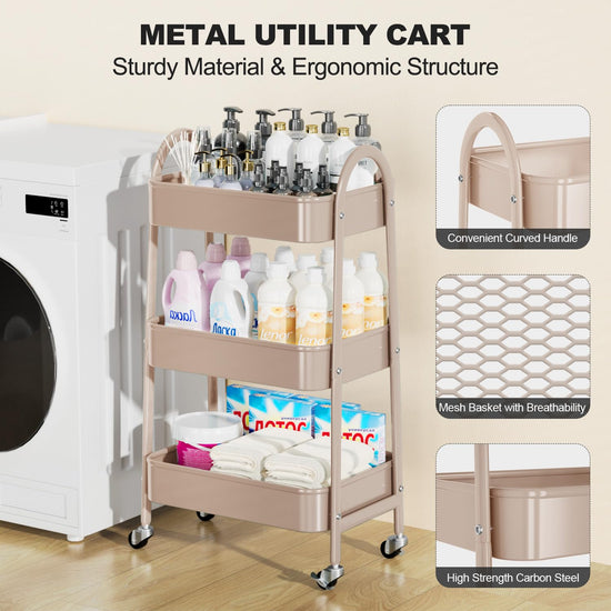 Utility cart wagon — EAGMAK metal storage cart with handle and lockable wheels