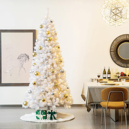 Glitzhome artificial Christmas tree — pre-lit flocked design with metal base and hinges for decoration
