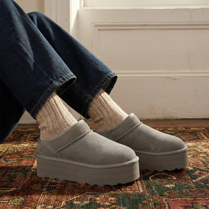 CUSHIONAIRE Huggy-2 platform slippers — cozy suede slip-on ankle boots for indoor outdoor wear