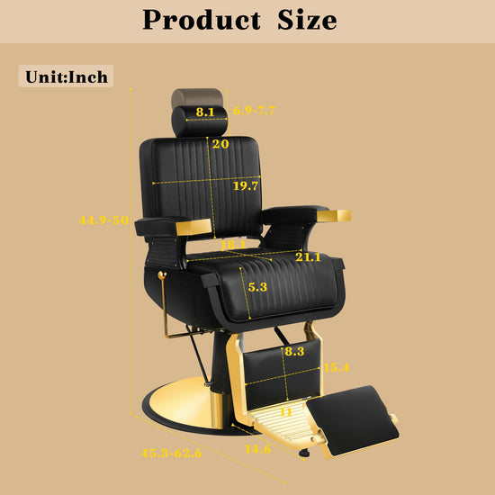 Hicomony Vintage Barber Chairs for Barbershop Reclining, Black Gold Professional Hydraulic Salon Chair for Hair Stylist, 360 Degrees Rolling Swivel, Heavy Duty All Purpose Beauty Tattoo Armchair