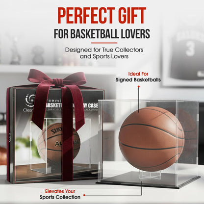 ClearNest Basketball Display Case Full Size – Clear Acrylic Basketball Display Box with UV Protection & Black Base for Autographed Basketball Memorabilia Collectibles