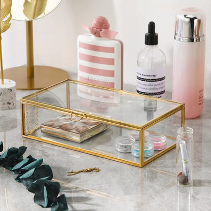 Storage box — Vintage glass design with hinged lid and mirrored bottom
