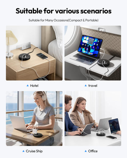 Travel power strip - compact design for international use.
