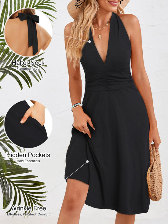 Dress — Sleeveless floral sundress with pocket and elastic waist