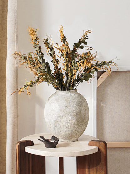Large White Ceramic Vase - 9.8 Inch Rustic Farmhouse Flower Vase for Home Decor, Minimalist Tall Vases for Living Room, Table, Bathroom, Holiday & Weddings (Sandstone Yellow)