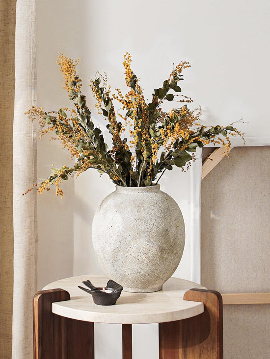Large White Ceramic Vase - 9.8 Inch Rustic Farmhouse Flower Vase for Home Decor, Minimalist Tall Vases for Living Room, Table, Bathroom, Holiday & Weddings (Sandstone Yellow)