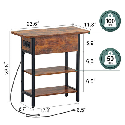 Yoobure end table with charging station - Flip top side table with USB ports and outlets
