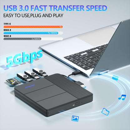 TYYWGD 7 in 1 External Blu-ray Drive,Support 100G Disc R/W BD DVD CD Player,Portable Burner USB3.0 SD/TF Card Slot for PC Compatible with Windows XP/7/8/10/11 Mac Laptop Desktop
