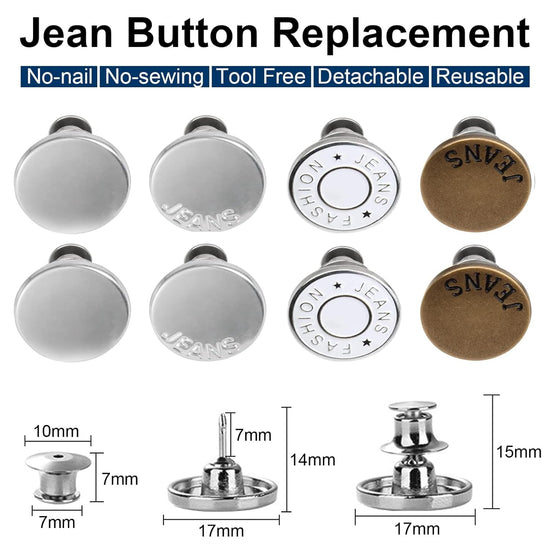 TOOVREN sewing button — 8 pieces no sew button pins for pants