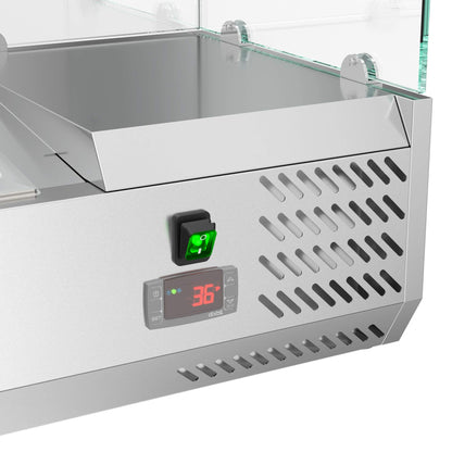 KoolMore refrigerated countertop condiment prep rail with stainless steel cover