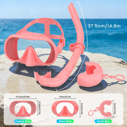 Snorkeling Gear for Adults, Snorkel Set Adult, Scuba Diving Mask, Panoramic View Anti-Leak Anti-Fog Dive Swimming Goggles Tempered Glass Panoramic Wide View Travel Portable Foldable