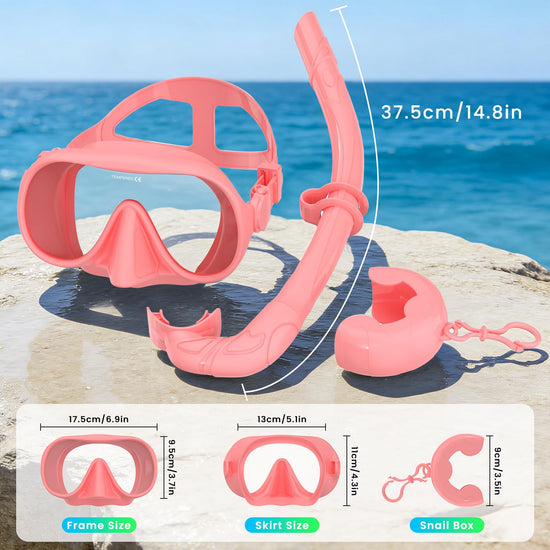 Snorkeling Gear for Adults, Snorkel Set Adult, Scuba Diving Mask, Panoramic View Anti-Leak Anti-Fog Dive Swimming Goggles Tempered Glass Panoramic Wide View Travel Portable Foldable