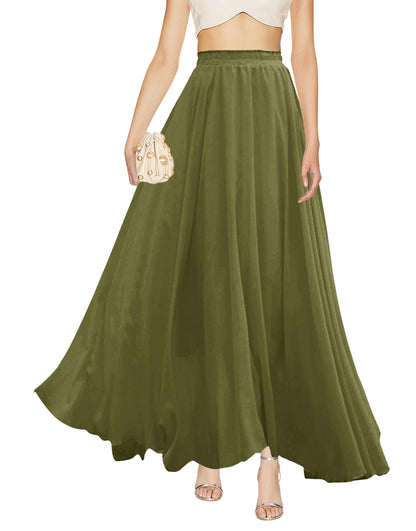 v28 women pleated retro maxi skirt - full length chiffon