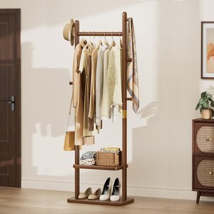 Taitiy clothes rack — freestanding design with shelves and hooks for storage