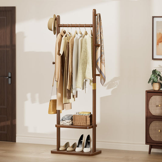 Taitiy clothes rack — freestanding design with shelves and hooks for storage