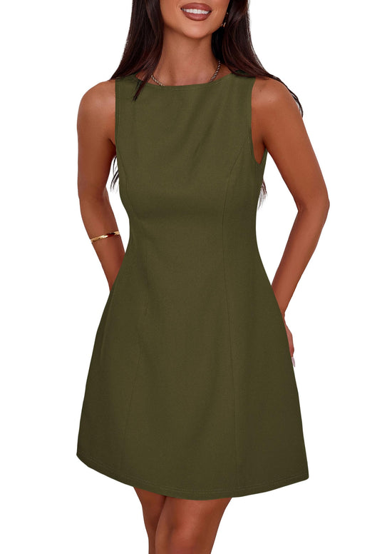 Dress — Elegant sleeveless boat neck mini dress by PRETTYGARDEN