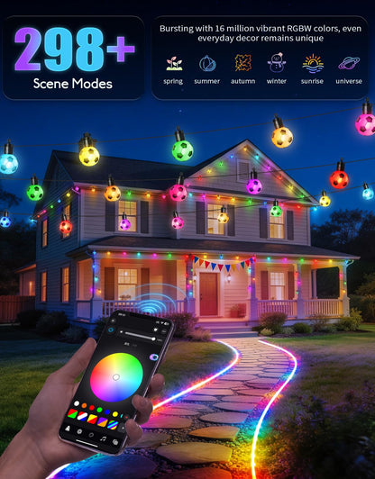 RainbowShow string lights — 50ft outdoor lights with app control and RGBW bulbs