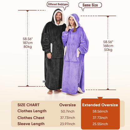 yescool wearable blanket hoodie with flannel sherpa fleece for adults and one size fits all.