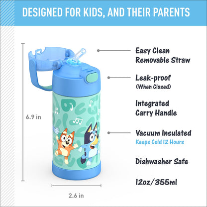 THERMOS funtainer water bottle – 12 ounce stainless steel with straw lid