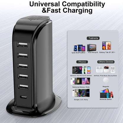 Charging adapter — Fast USB tower charging station blockCharging adapter — USB tower charging station with fast charging capability