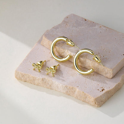Rotnso gold hoop earrings set — 14K gold plated chunky hypoallergenic earrings with cubic zirconia dangle studs