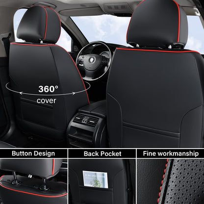 Coverado car seat covers - waterproof nappa leather seat covers for cars, black and red