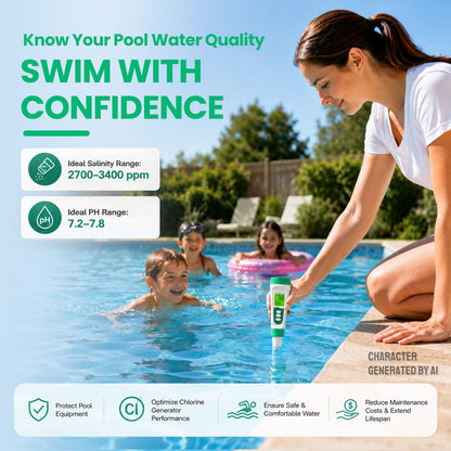 Salt Tester for Saltwater Pool & PH Meter, High Accuracy Pool Salt Tester, 5 in 1 Salinity PH Temp EC TDS Meter for Pool Hot Tub Swimming Aquarium, Daily Maintenance & Water Quality Testing, Green