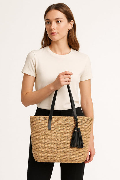 YXILEE tote bag — Woven summer straw design with shoulder strap