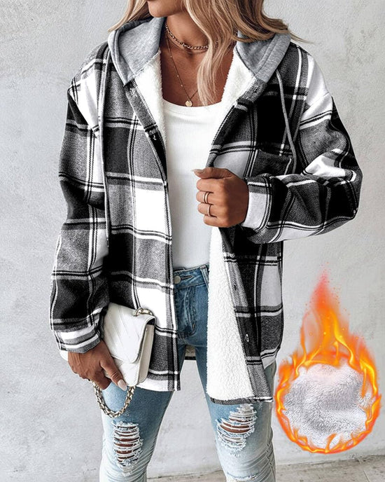 Chicme coat — Lightweight plaid shacket with fleece lining and hood